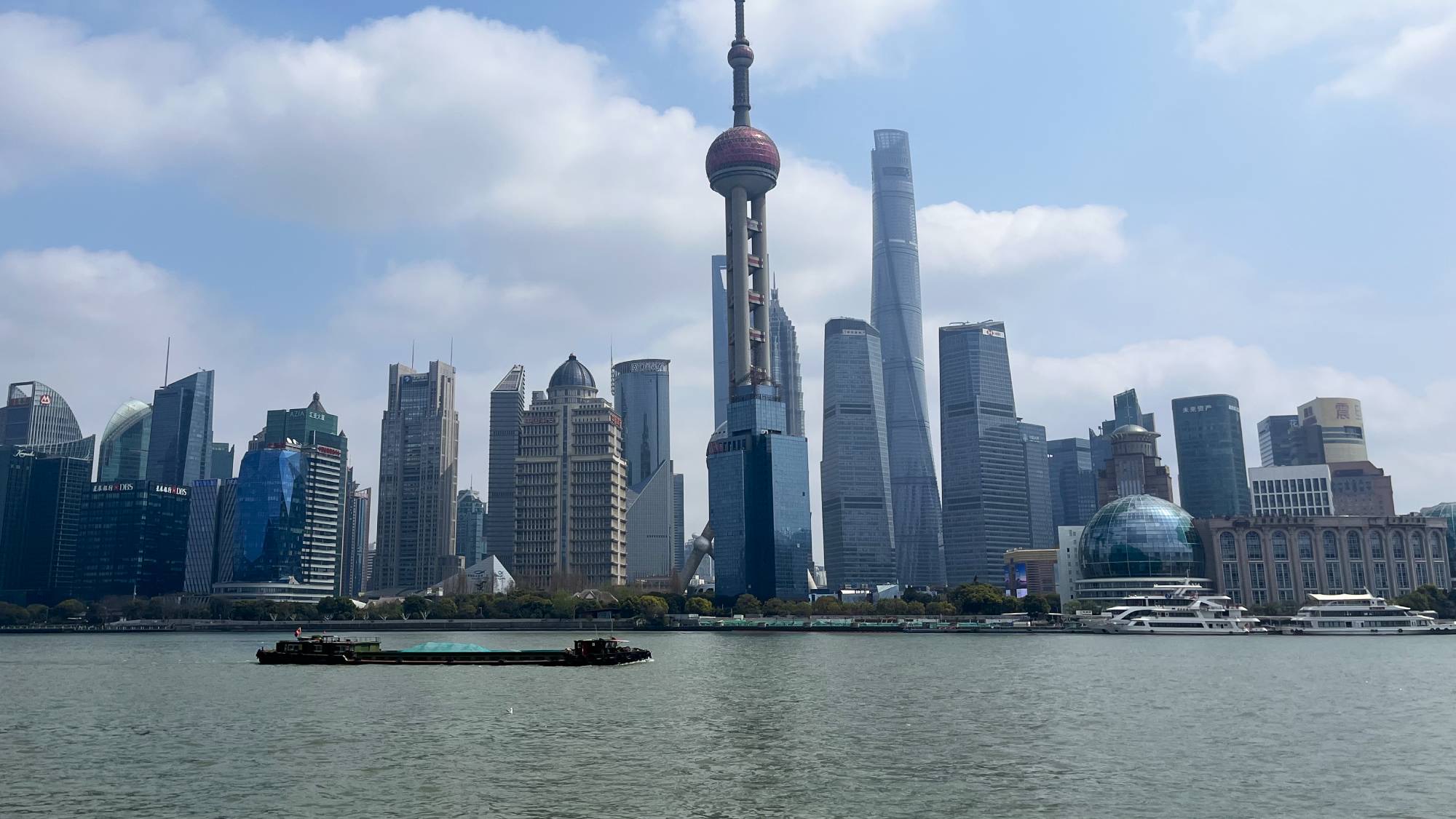 A view of the Pudong Financial District looking across the Bund.