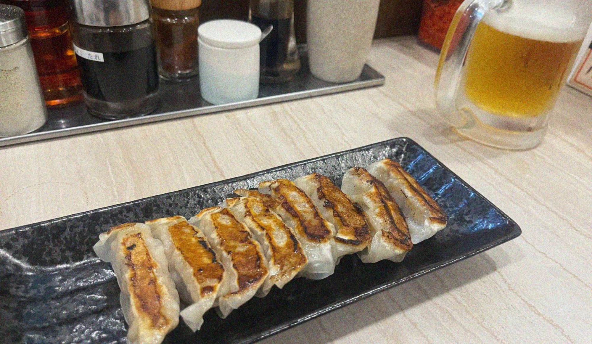 Like everywhere else in Japan currently, eating out is exceptionally good value; a portion of gyozas and a beer costs around £5 in a small restaurant.