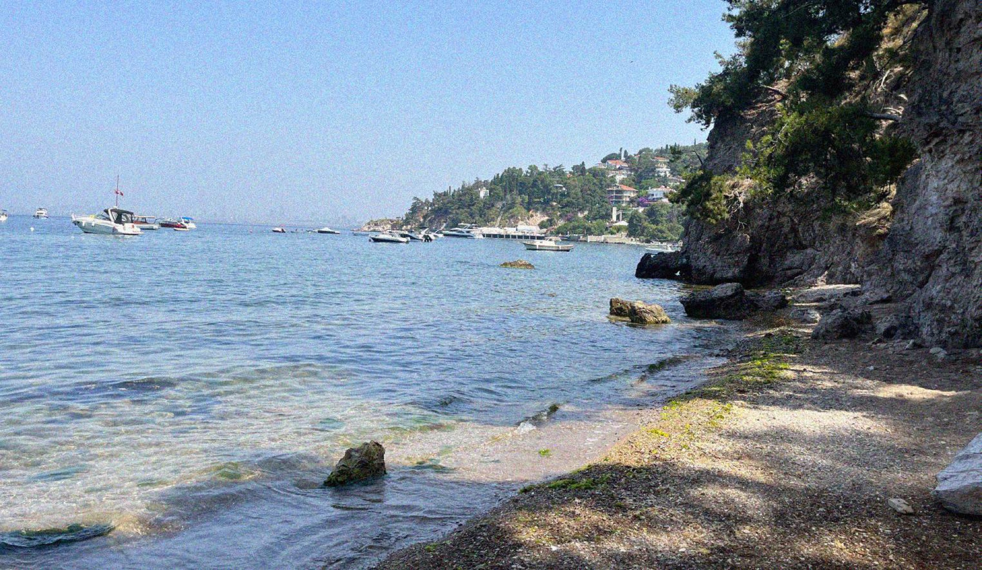 View from the beach at Büyükada, the largest of the Princes' Islands. Picturesque and secluded, but watch out for glass and jellyfish. Well worth a day trip on the ferry, which is easily reachable from both Beyoğlu and Kadıköy.