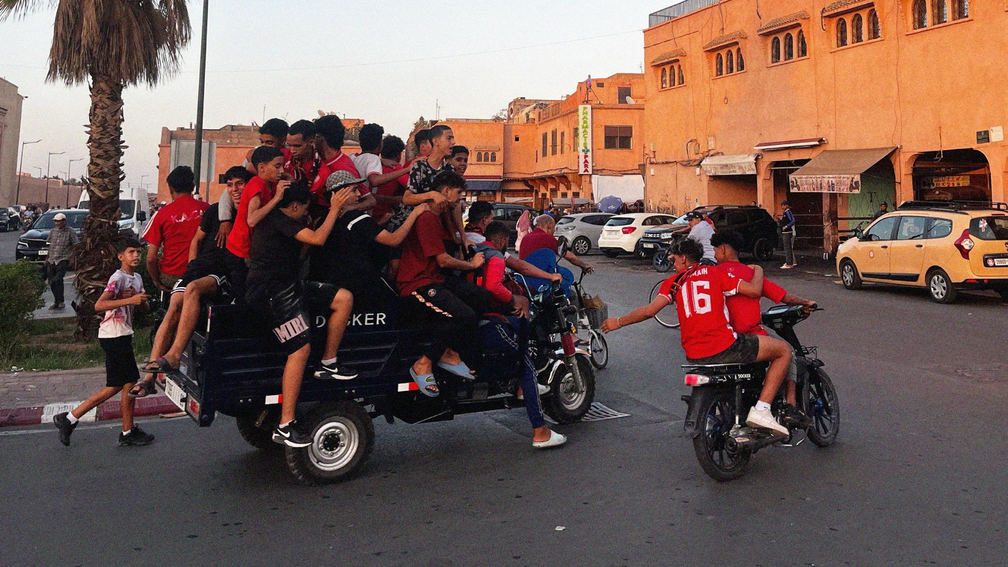 Even after so many years of tourism and development, Marrakesh is still far from a gentrified experience of Morocco. The roads are often chaotic, especially in the areas surrounding the medina. I counted roughly seventeen men crammed into this tiny pickup.