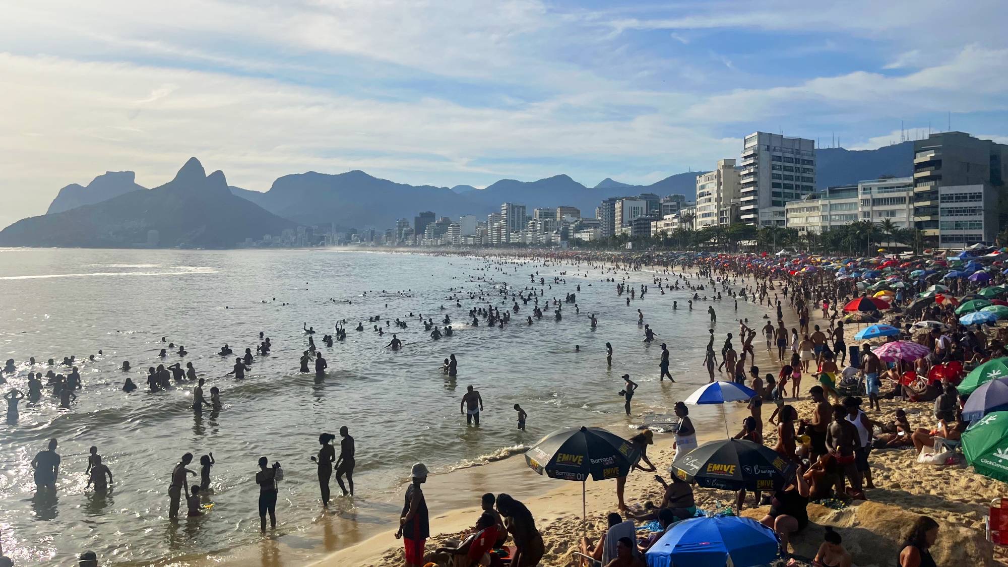 Looking across Ipanema beach over the weekend feels like every image you've seen of Rio in the past. An unbelievably high concentration of people lines the beach, with canopied bars (barracas) found every 15 metres. A loud, hot and intoxicating atmosphere.