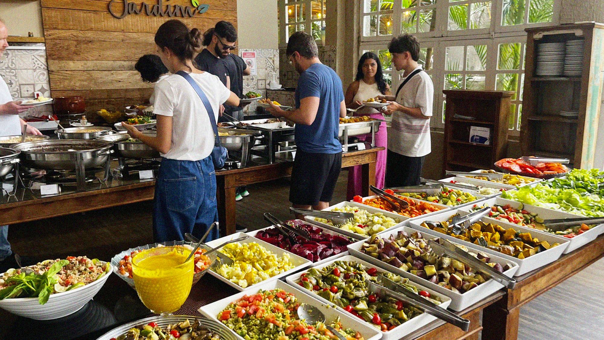 Lunch buffets are popular options for office workers during the work week, typically featuring a wide array of local salads, grilled meats, rice dishes and, inevitably, beans. 'Casa Jardim', pictured in Vila Madalena, is well worth a visit if in the area. Expect to pay around 35 Reais for a plate.