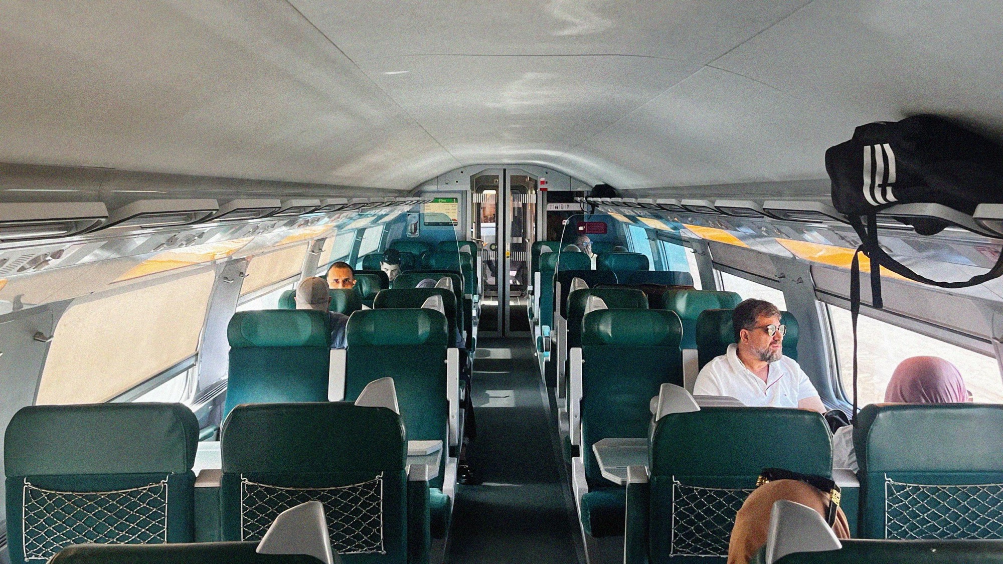 The two-storey Al-Boraq high-speed train carriages are remarkably comfortable, featuring wide seats with plenty of legroom, large windows and a surprisingly well-stocked restaurant carriage. A significant improvement over the old rolling stock used for the slower regional services you'll also find operating on the same lines.
