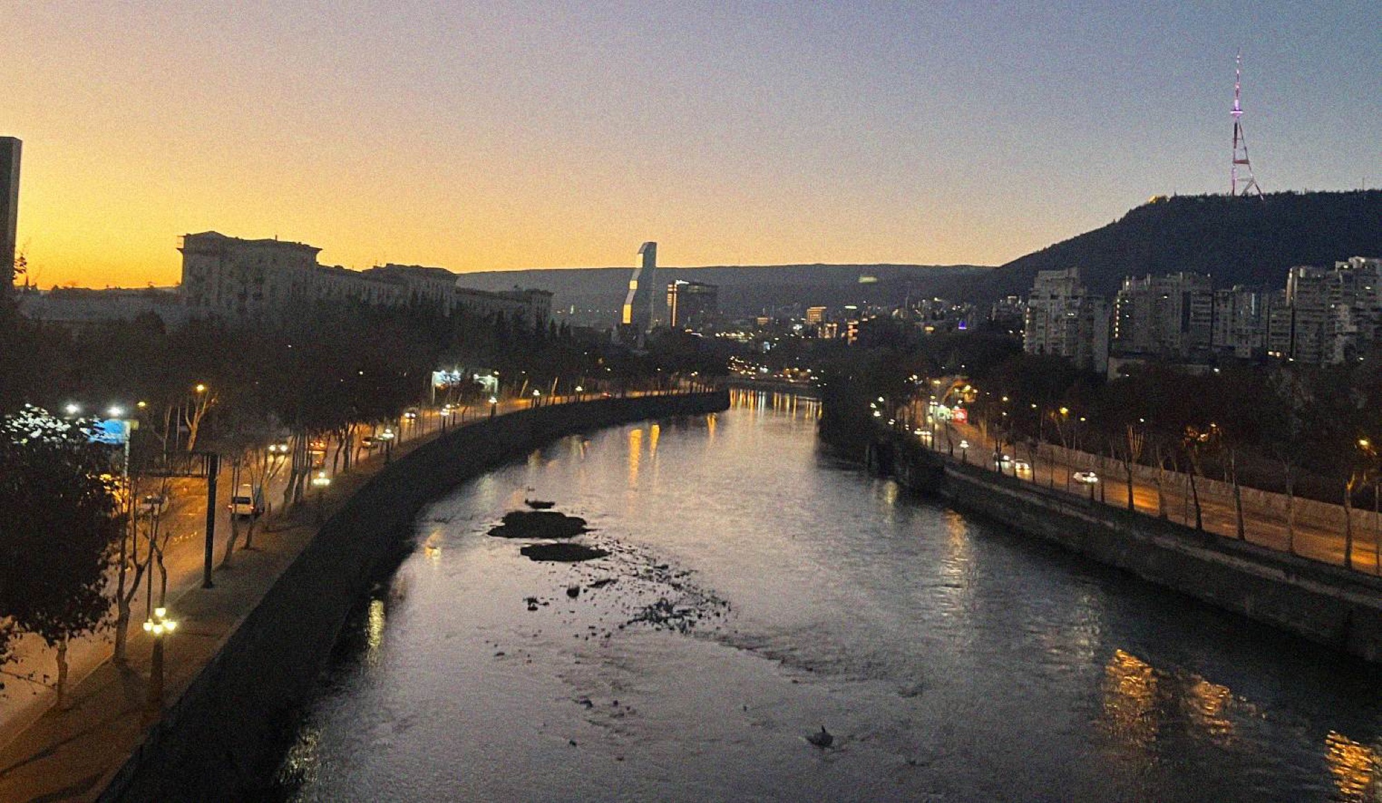 Sunrise looking south from the Queen Tamar Bridge